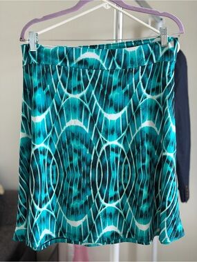 Cato Teal and White Geometric A-Line Skirt